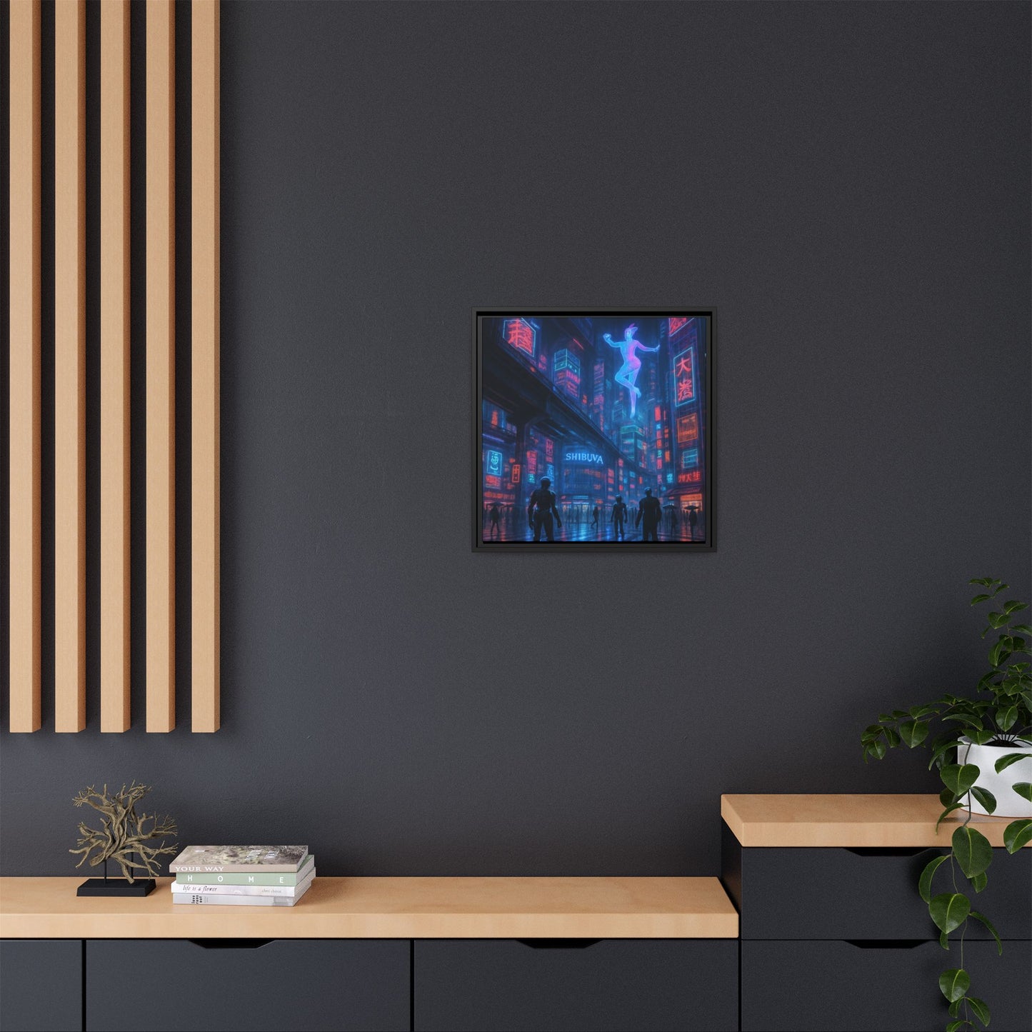 Neon Shibuya Spirit Framed Matte Canvas