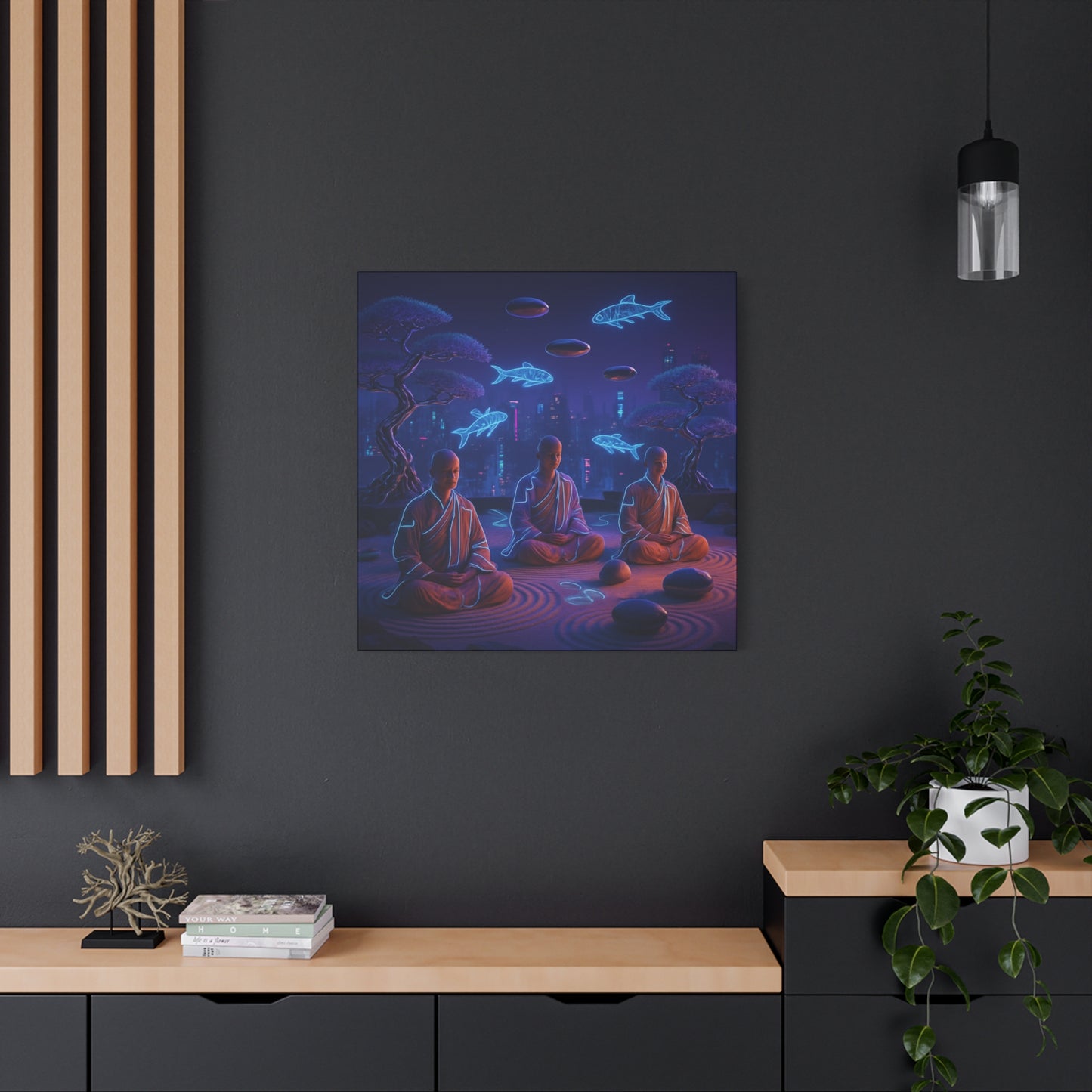 Neon Zen Meditation Matte Canvas