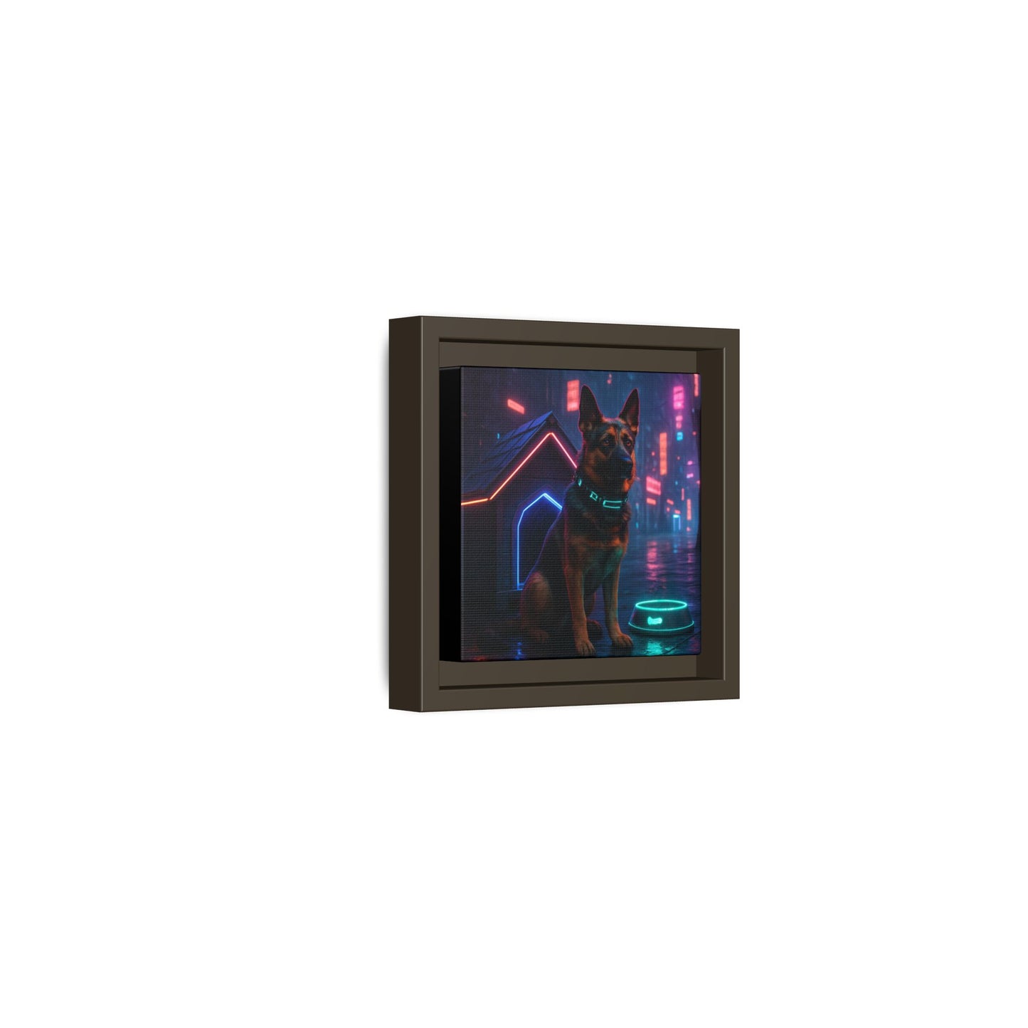 Neon City Dog Framed Matte Canvas