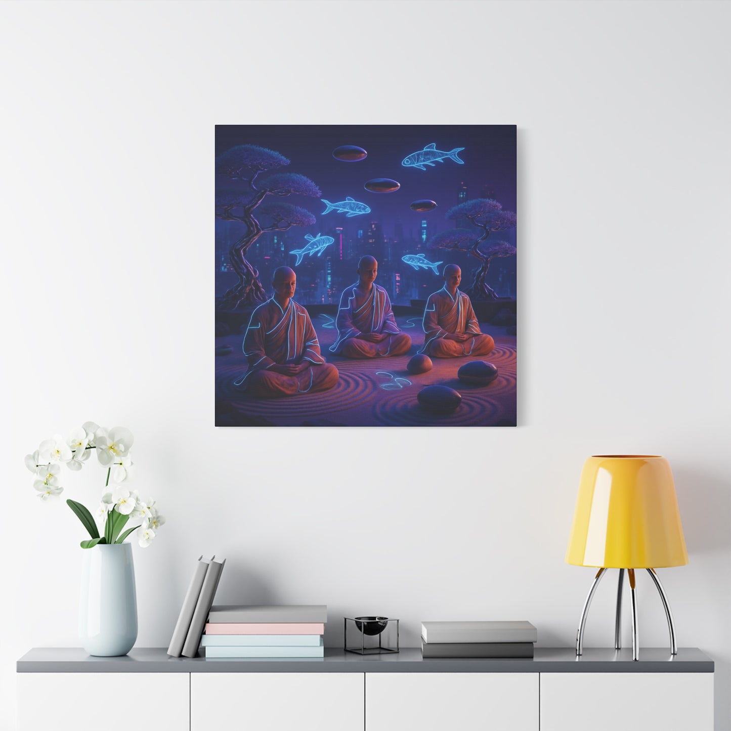 Neon Zen Meditation Matte Canvas