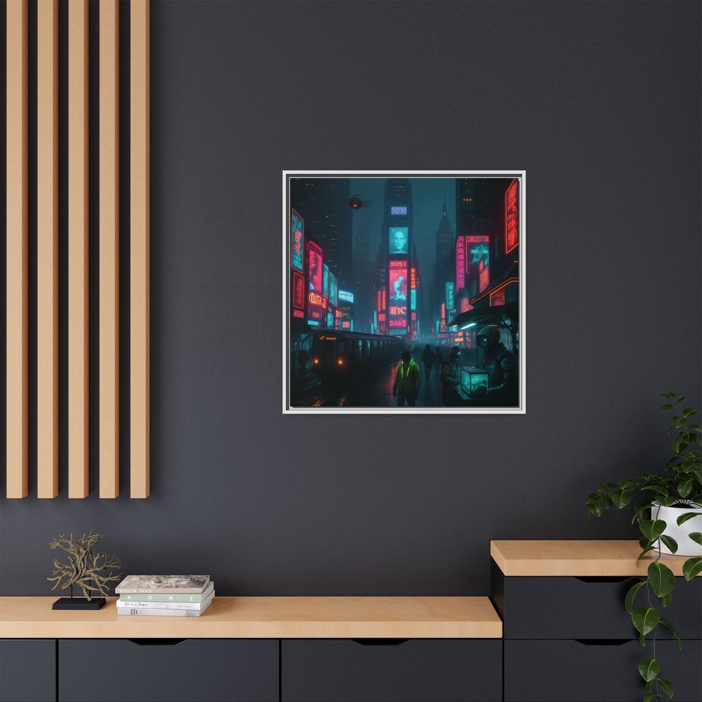 Neon Times Square Nights Framed Matte Canvas