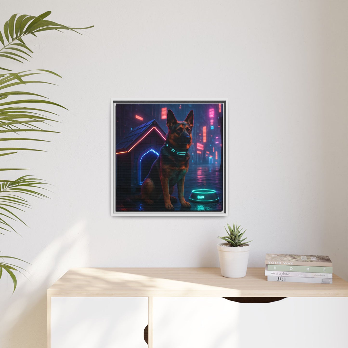 Neon City Dog Framed Matte Canvas