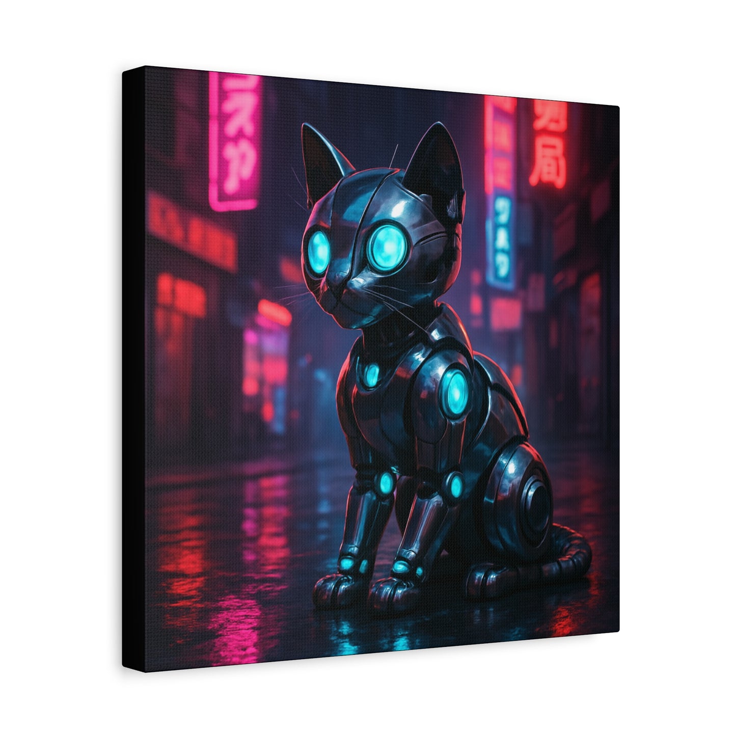 Cyber Neon Cat Matte Canvas