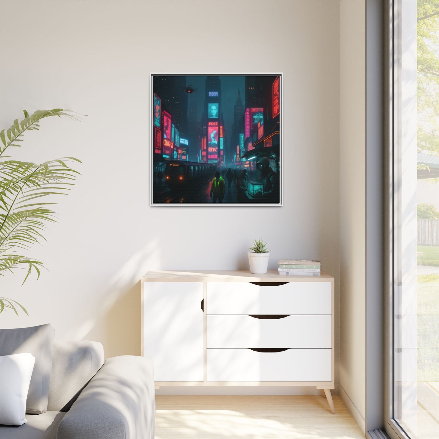 Neon Times Square Nights Framed Matte Canvas