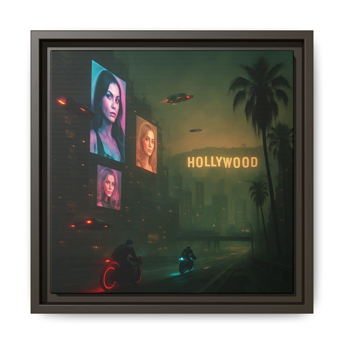 Neon Hollywood Nights Framed Matte Canvas