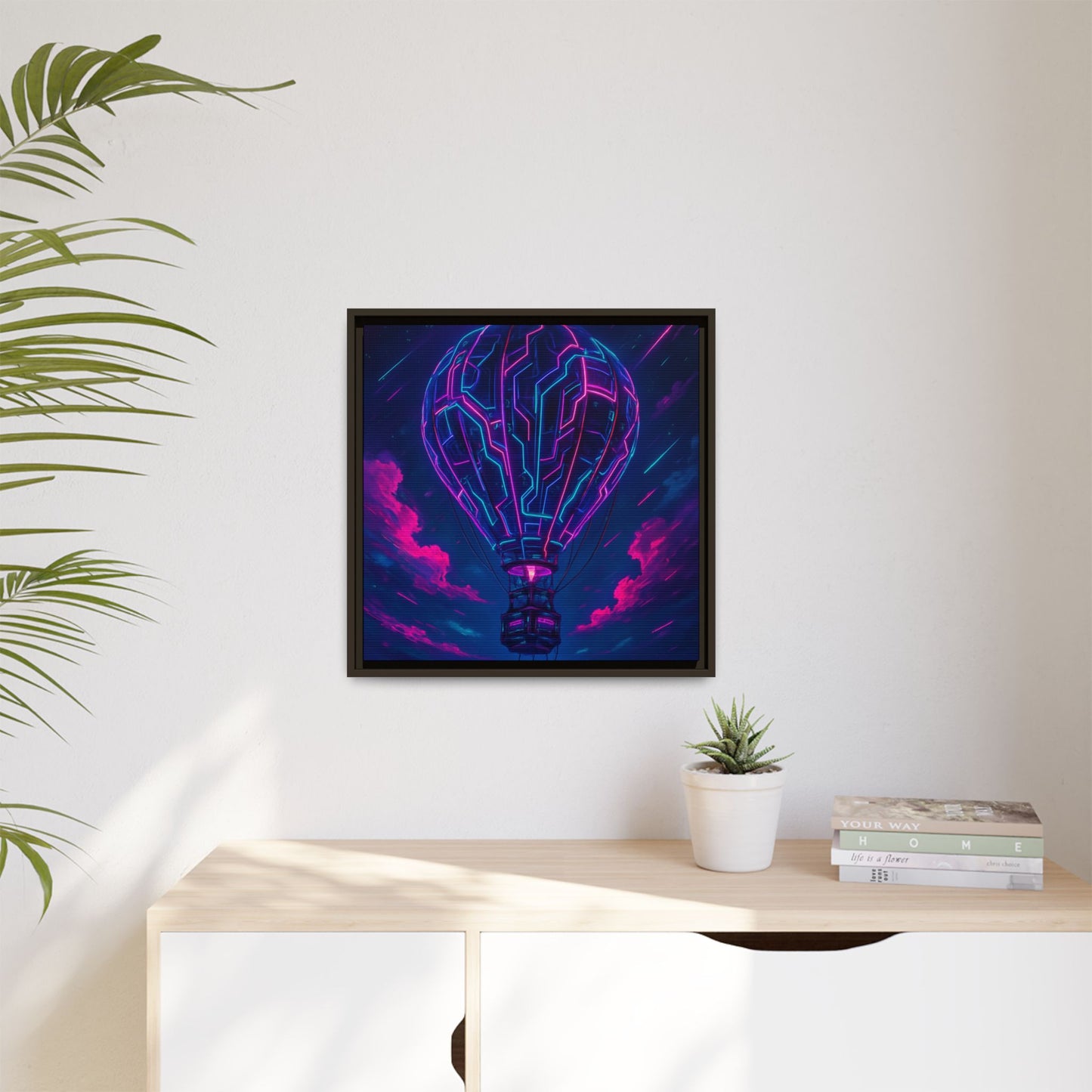 Neon Circuit Balloon Framed Matte Canvas