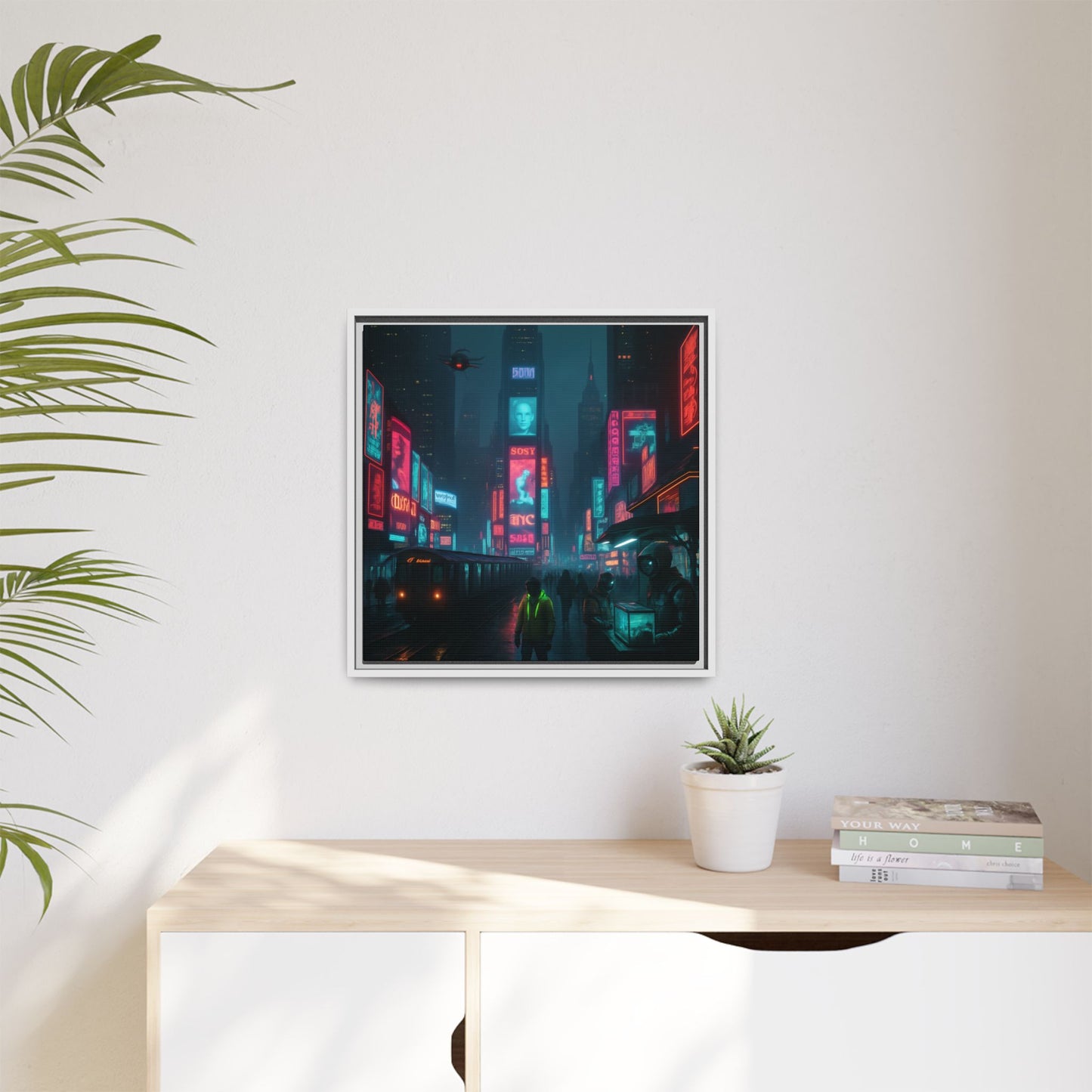 Neon Times Square Nights Framed Matte Canvas
