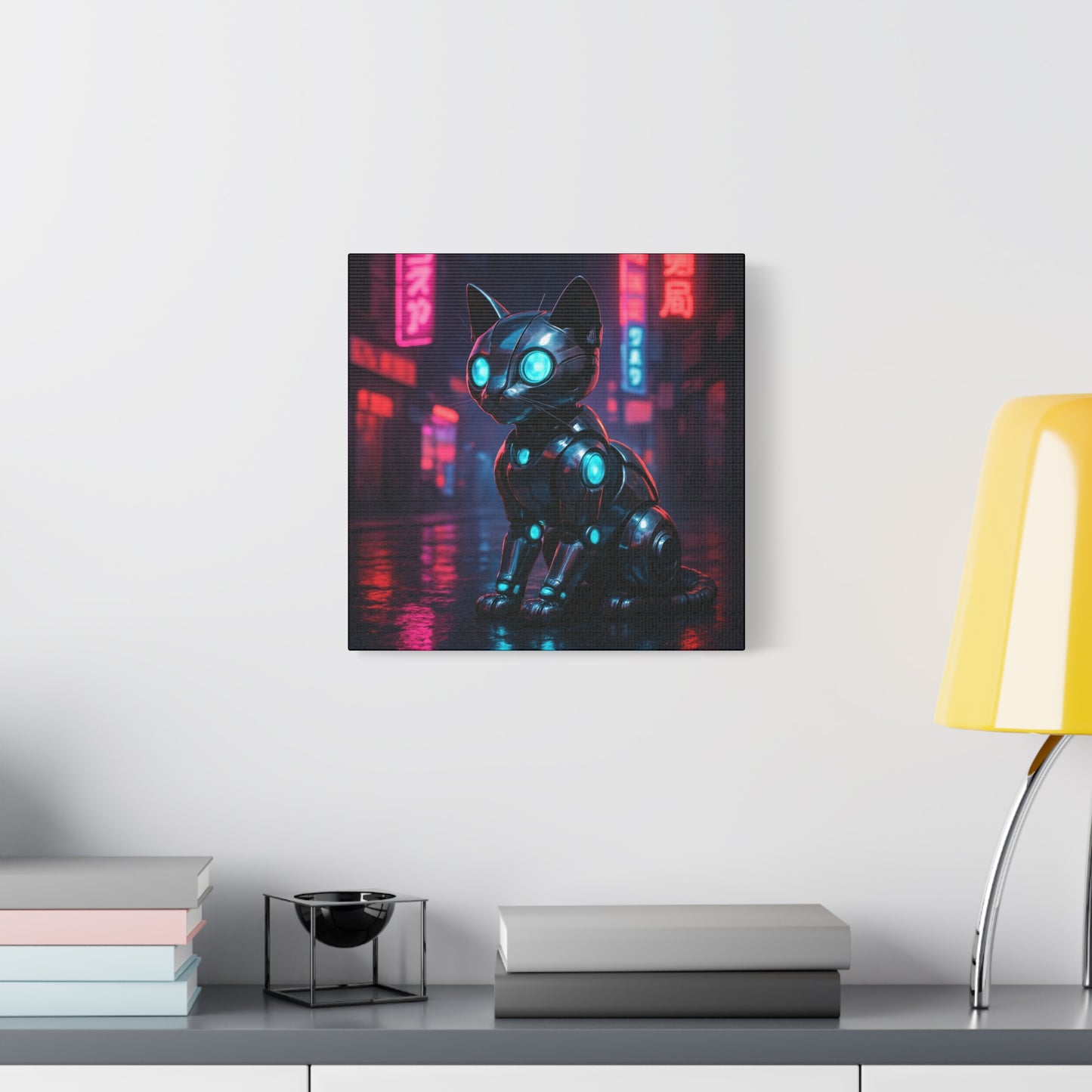 Cyber Neon Cat Matte Canvas