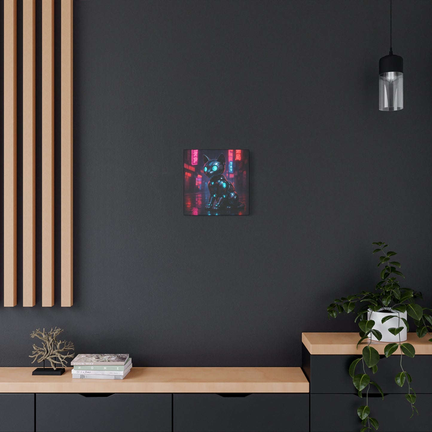 Cyber Neon Cat Matte Canvas