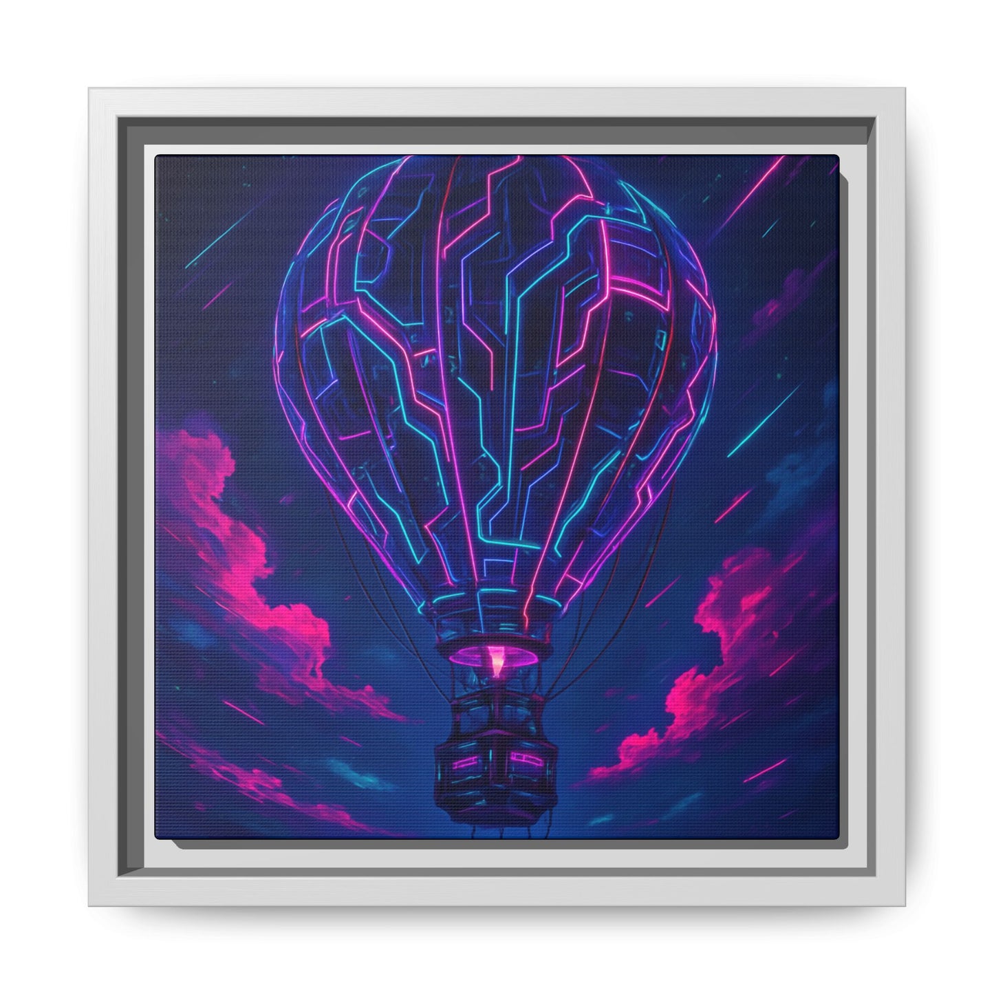 Neon Circuit Balloon Framed Matte Canvas