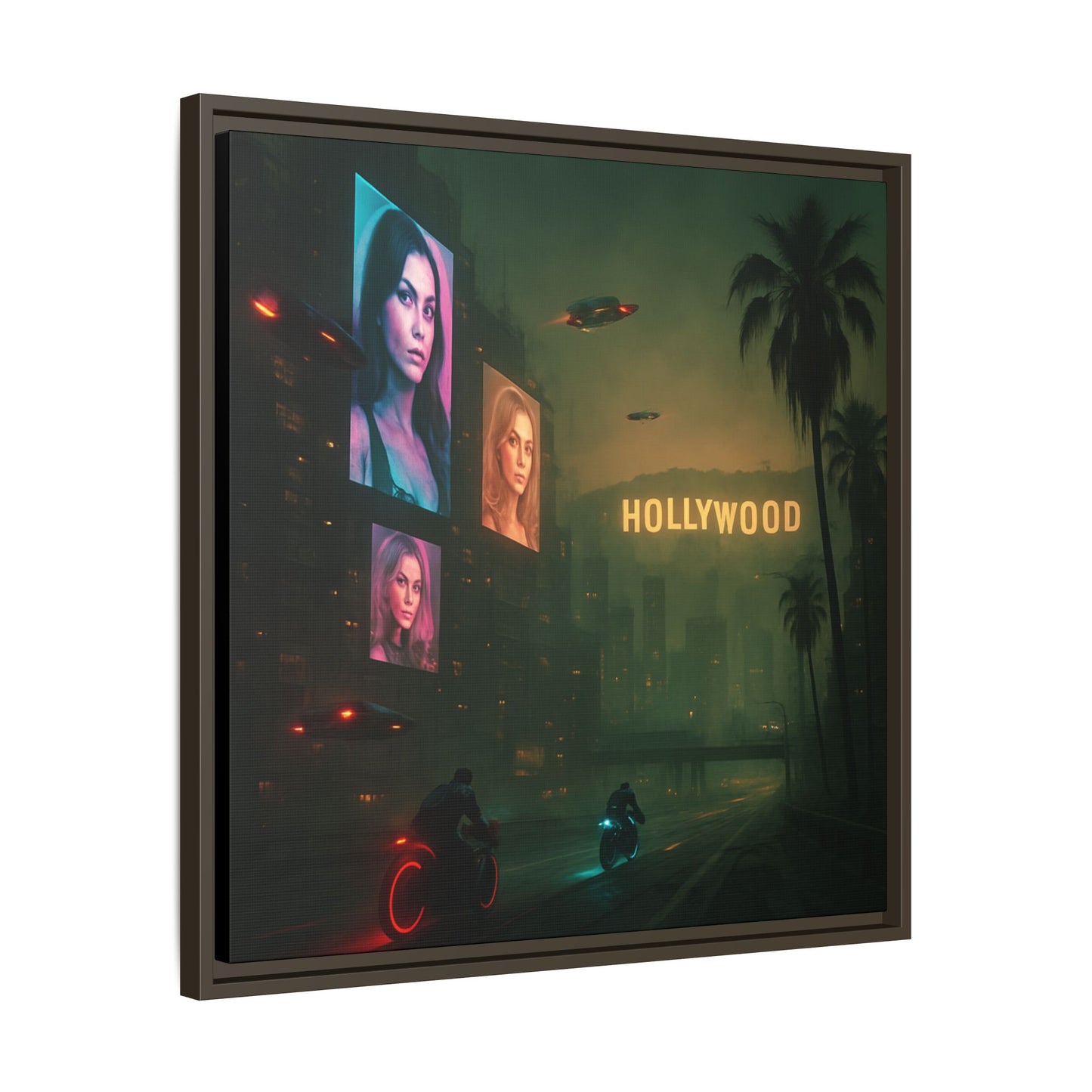 Neon Hollywood Nights Framed Matte Canvas