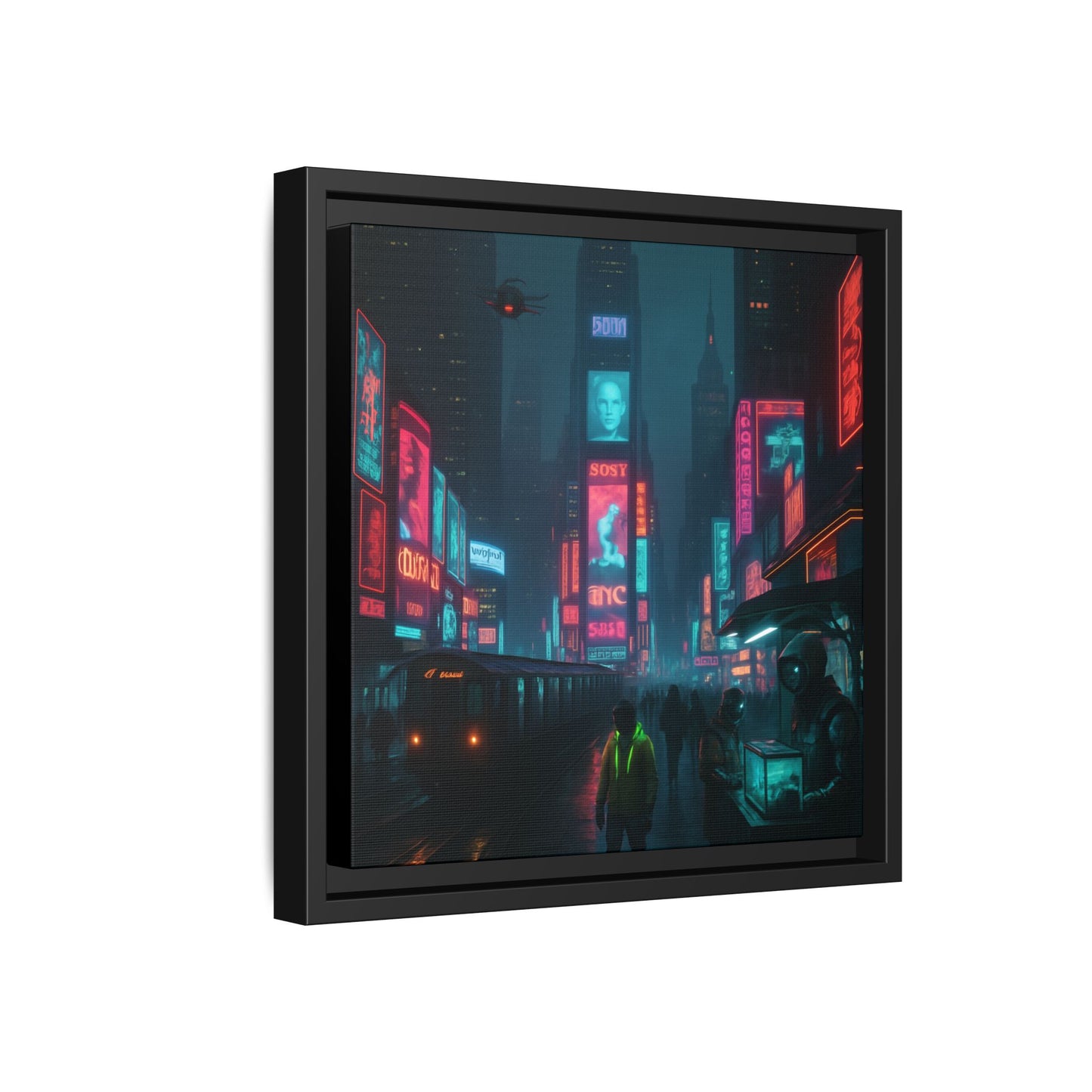 Neon Times Square Nights Framed Matte Canvas
