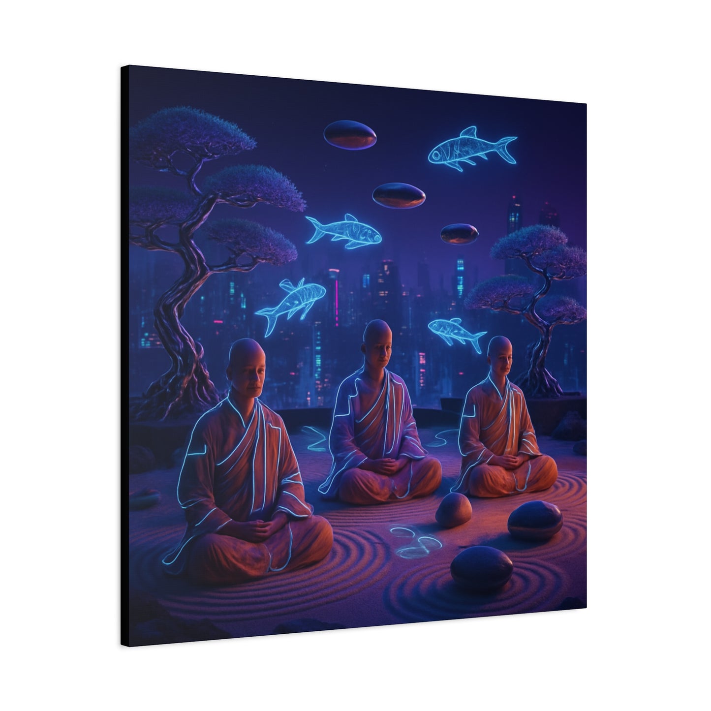 Neon Zen Meditation Matte Canvas
