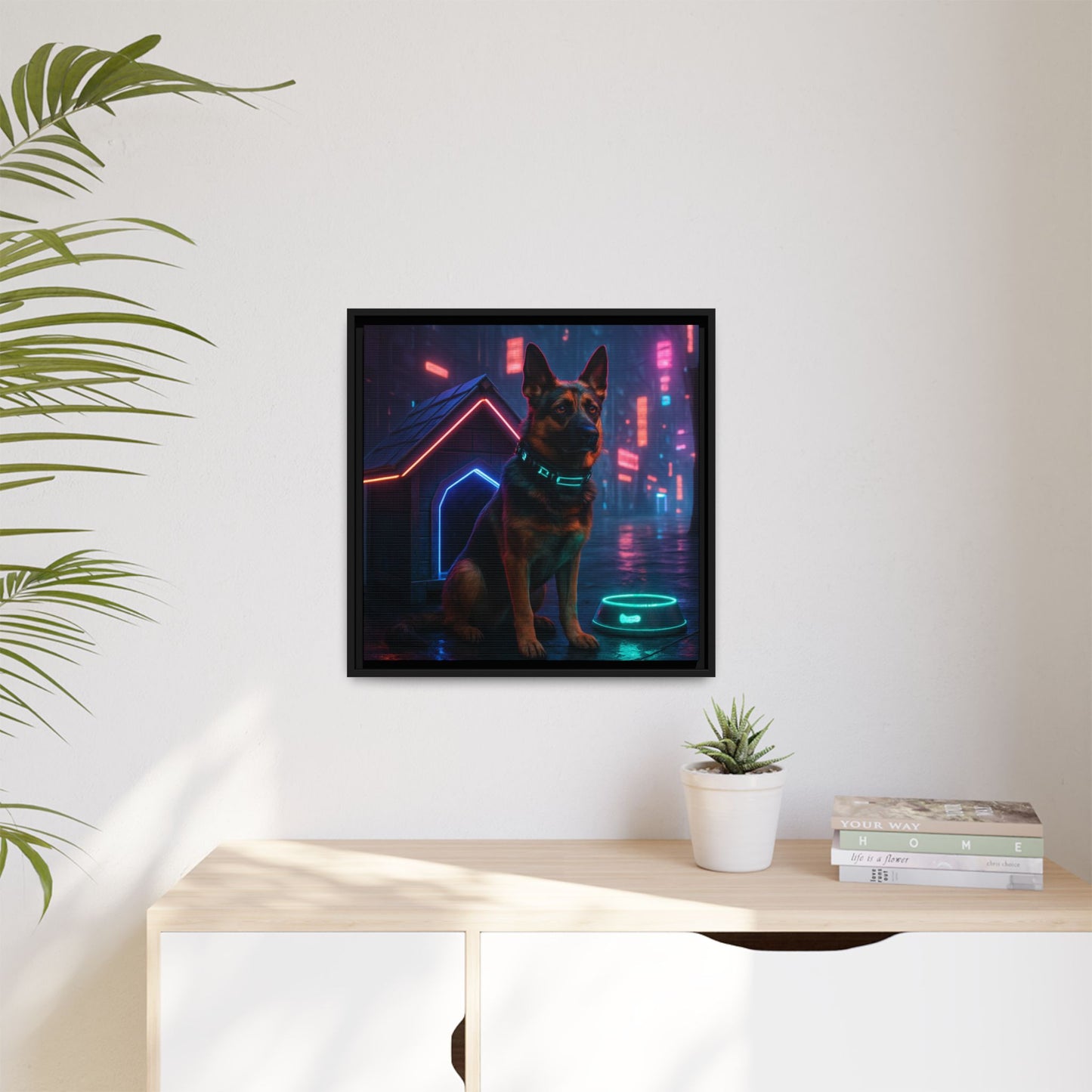 Neon City Dog Framed Matte Canvas