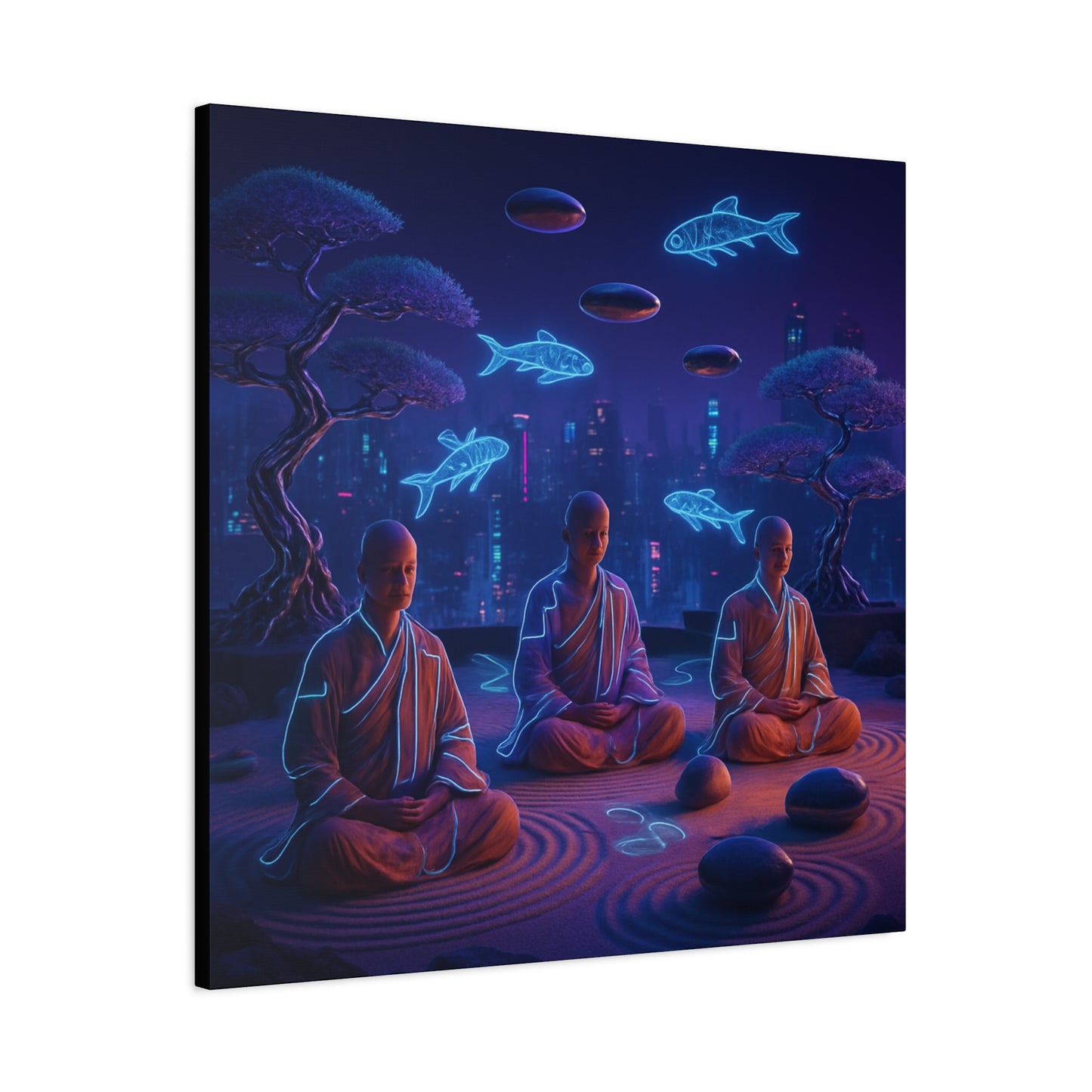 Neon Zen Meditation Matte Canvas